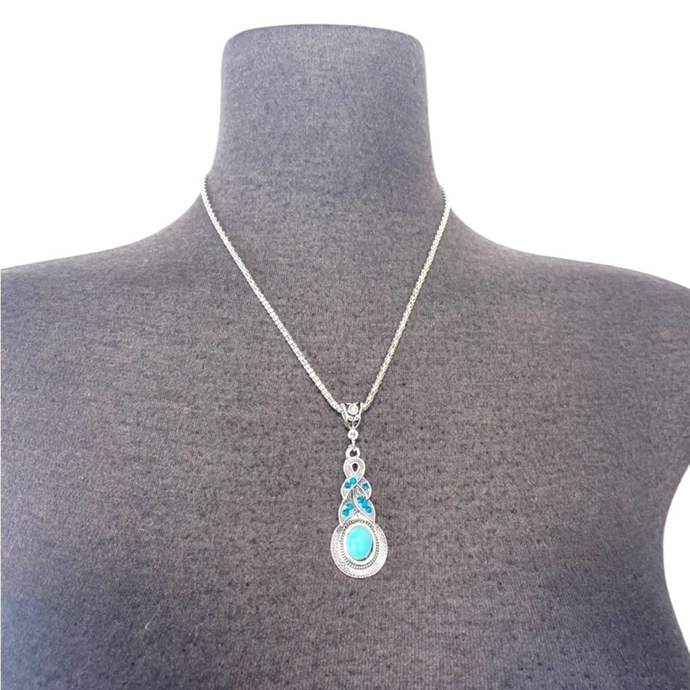 Silver and Turquoise Blue Stone Western Necklace
